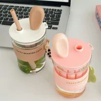 GP-4131 - Vaso de Vidrio con Tapa Diseño Oreja de Conejo + Filtro y Doble So