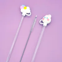 Set de Sorbetes de Vidrio Eco Friendly + Limpiador con Tapas de Silicona Con