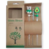 Set de Sorbetes de Vidrio Eco Friendly + Limpiador con Tapas de Silicona Con