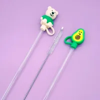 Set de Sorbetes de Vidrio Eco Friendly + Limpiador con Tapas de Silicona Con