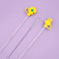 Set de Sorbetes de Vidrio Eco Friendly + Limpiador con Tapas de Silicona Con