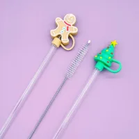 Set de Sorbetes de Vidrio Eco Friendly + Limpiador con Tapas de Silicona Con