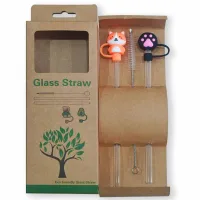 Set de Sorbetes de Vidrio Eco Friendly + Limpiador con Tapas de Silicona Con
