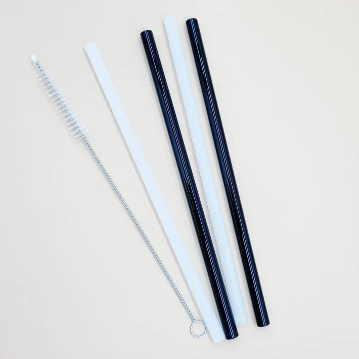 Set de Sorbetes de Vidrio Eco Friendly + Limpiador Blanco&Negro
