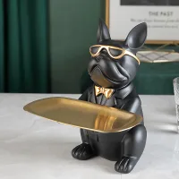 Mr. Bulldog Decorativo Sentado Black + Lentes de Regalo - Bandeja