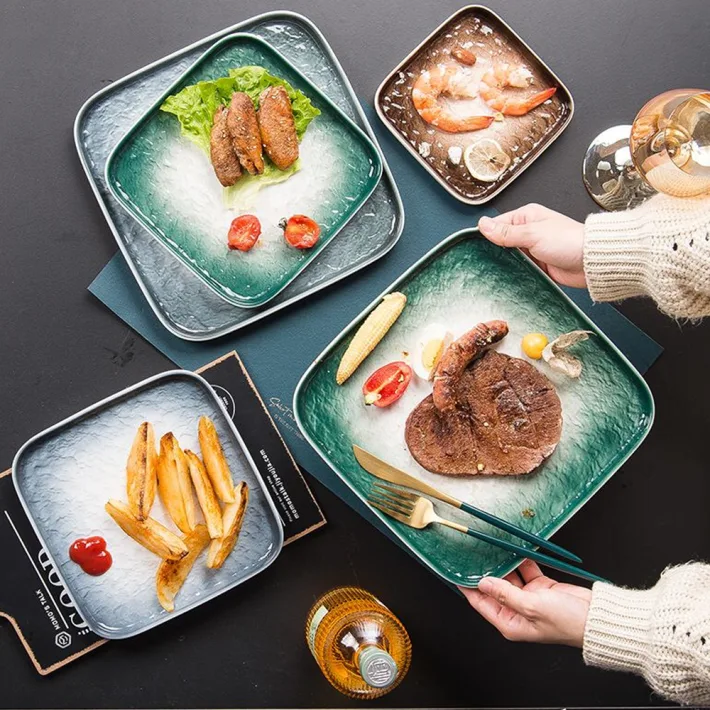 H35A8 - Plato de Cerámica Cuadrado Diseño Degradé