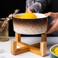H57 - Bowl de Cerámica con Base de Madera Diseño Degradé