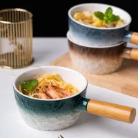 H59 - Bowl de Cerámica con Manija de Madera Diseño Degradé