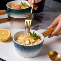H59 - Bowl de Cerámica con Manija de Madera Diseño Degradé