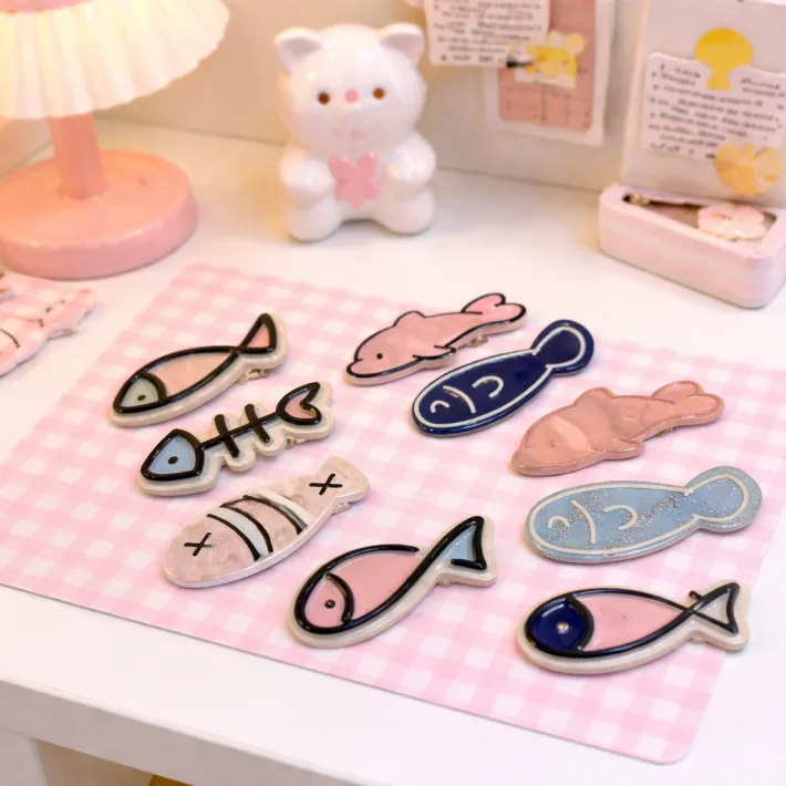 HC408 - Hebilla de Pelo Diseño Fish Cute x 4 Piezas