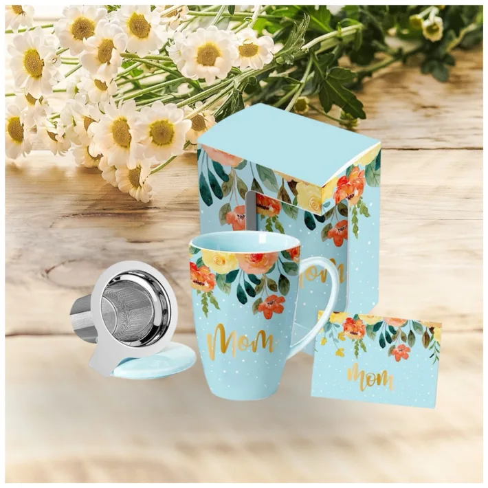 HRC002-A - Set Taza de Cerámica con Tapa/Infusor + Tarjeta de Regalo Mom Bl
