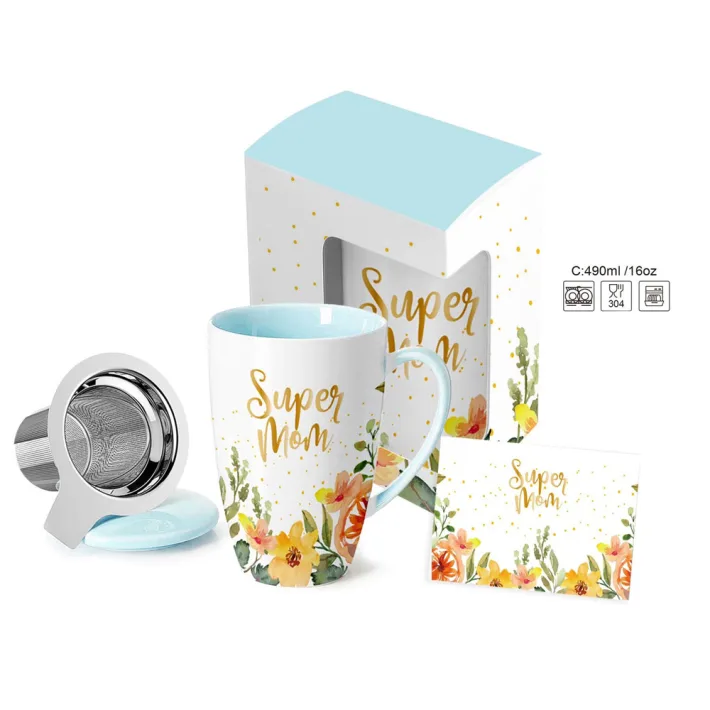 HRC002-B - Set Taza de Cerámica con Tapa/Infusor + Tarjeta de Regalo Super M