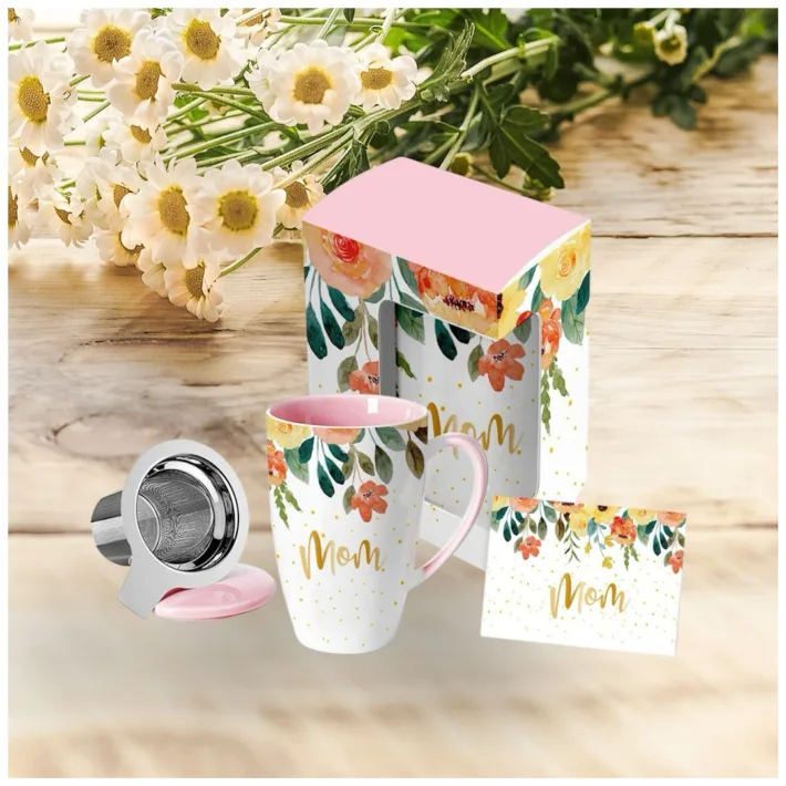 HRC002-C - Set Taza de Cerámica con Tapa/Infusor + Tarjeta de Regalo Mom Ros