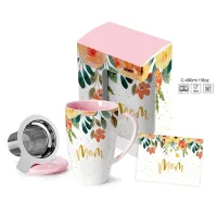 HRC002-C - Set Taza de Cerámica con Tapa/Infusor + Tarjeta de Regalo Mom Ros