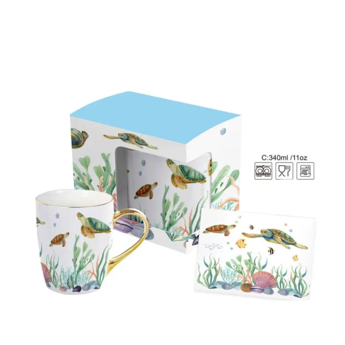 HRC008-B - Taza de Cerámica Marino World Tortuga + Tarjeta de Regalo