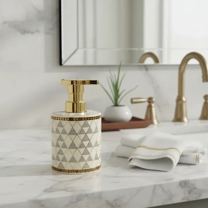 Dispenser de Jabón Líquido Ceramica Línea White Triangle