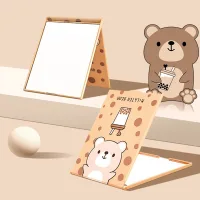 J012 - Espejo con Base Ajustable + Protector Milk Tea Bear 9.5*12.7cm