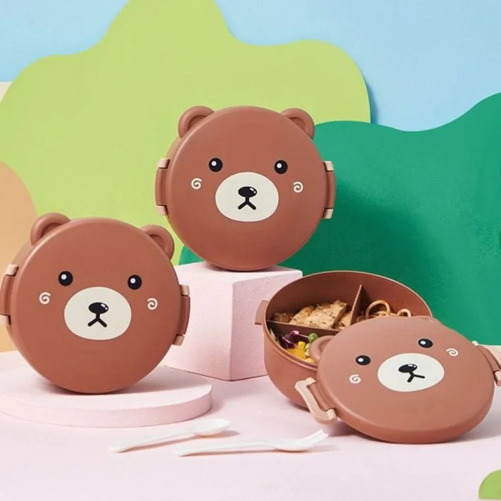 Vianda con Divisiones Cute Bear + Cubiertos