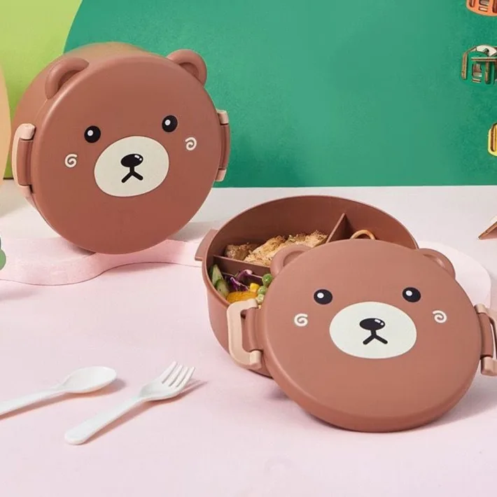 Vianda con Divisiones Cute Bear + Cubiertos