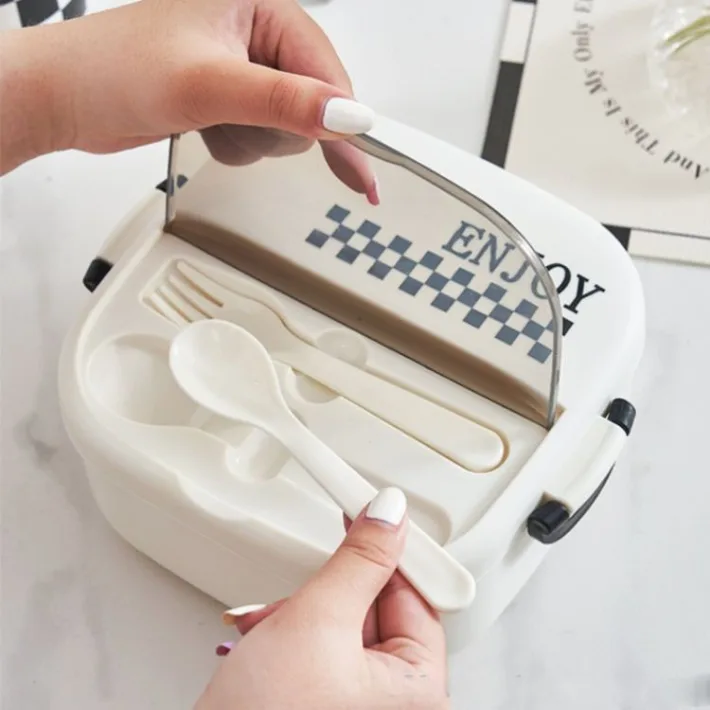 J06-6430 - Vianda Diseño Enjoy Delicate con 3 Divisiones + Cubiertos - 20.5*