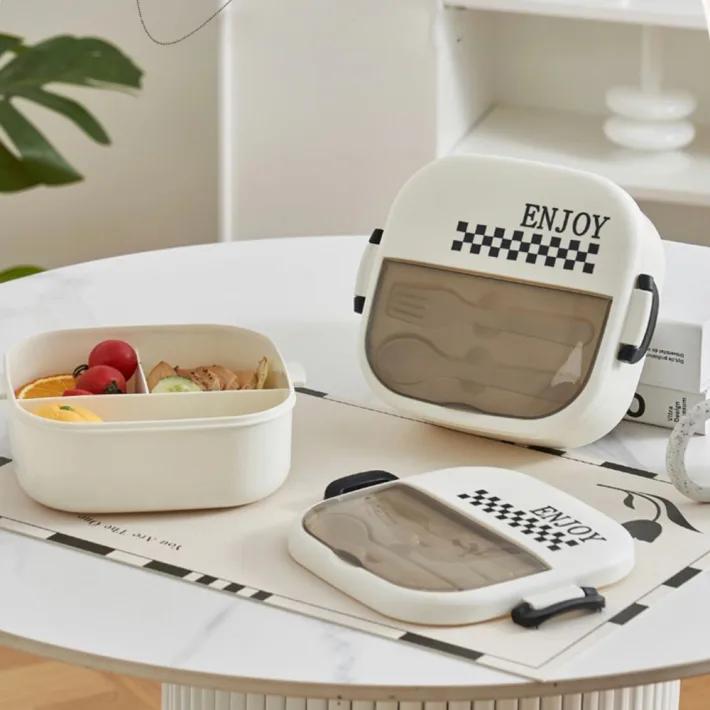 J06-6430 - Vianda Diseño Enjoy Delicate con 3 Divisiones + Cubiertos - 20.5*