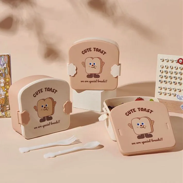 Vianda con Divisiones Cute Toast  + Cubiertos
