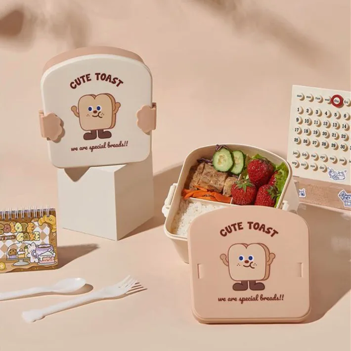 Vianda con Divisiones Cute Toast  + Cubiertos