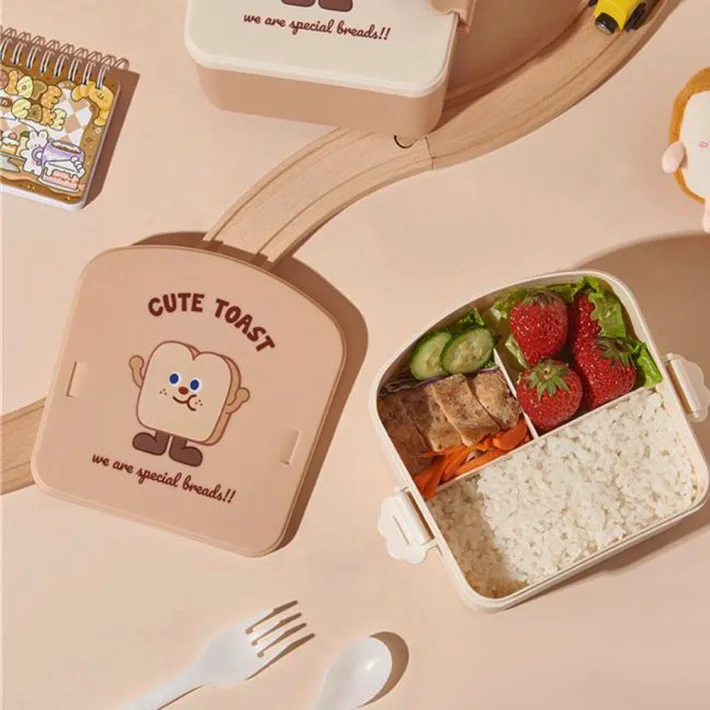Vianda con Divisiones Cute Toast  + Cubiertos