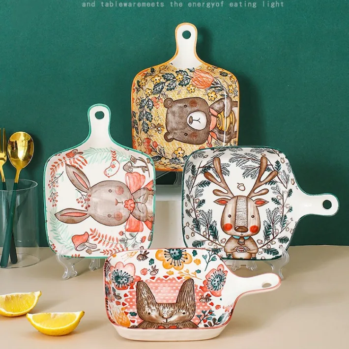 J08057 - Plato de Ceramica con Manija con Forest Animals 20*15*3cm