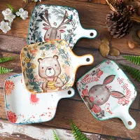 J08057 - Plato de Ceramica con Manija con Forest Animals 20*15*3cm