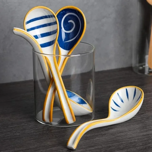 JJX1019 - Set x 4 Cucharas de Cerámica Blue Stripes Graphic Lines 16*4.5cm