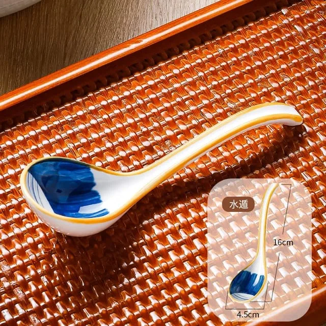 JJX1019 - Set x 4 Cucharas de Cerámica Blue Stripes Graphic Lines 16*4.5cm