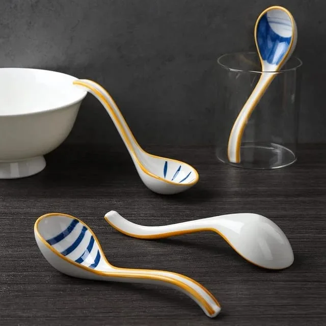 JJX1019 - Set x 4 Cucharas de Cerámica Blue Stripes Graphic Lines 16*4.5cm