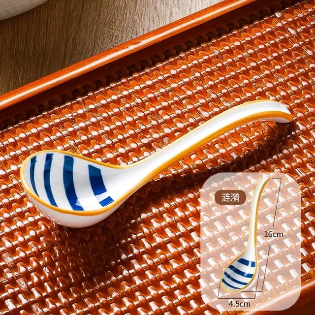 JJX1019 - Set x 4 Cucharas de Cerámica Blue Stripes Graphic Lines 16*4.5cm