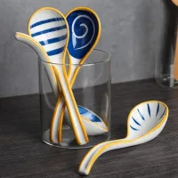 JJX1019 - Set x 4 Cucharas de Cerámica Blue Stripes Graphic Lines 16*4.5cm