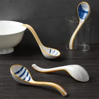 JJX1019 - Set x 4 Cucharas de Cerámica Blue Stripes Graphic Lines 16*4.5cm