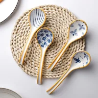 JJX1020 - Set x 4 Cuchara de Cerámica Blue Waves Leaves Lines 16*4.5cm