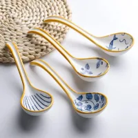 JJX1020 - Set x 4 Cuchara de Cerámica Blue Waves Leaves Lines 16*4.5cm