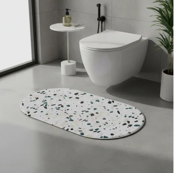 Alfombra Ovalada de Goma para Baño Línea Piedras Terrazo