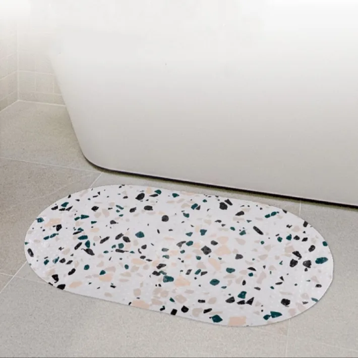 Alfombra Ovalada de Goma para Baño Línea Piedras Terrazo