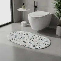 Alfombra Ovalada de Goma para Baño Línea Piedras Terrazo