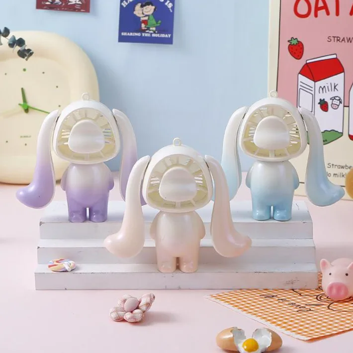 Mini Ventilador Orejas Largas Cute Portátil de Mesa Recargable USB