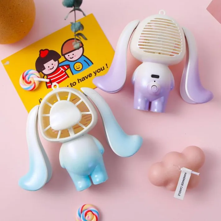 Mini Ventilador Orejas Largas Cute Portátil de Mesa Recargable USB