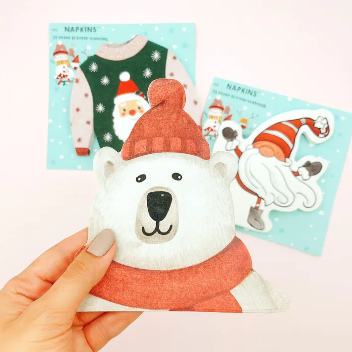 M80362 - Set x 3 paquetes Servilletas Navideñas Santa Bear Sweater