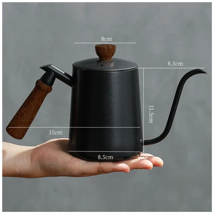 Cafetera de Acero Inoxidable con Mango de Madera 600ml
