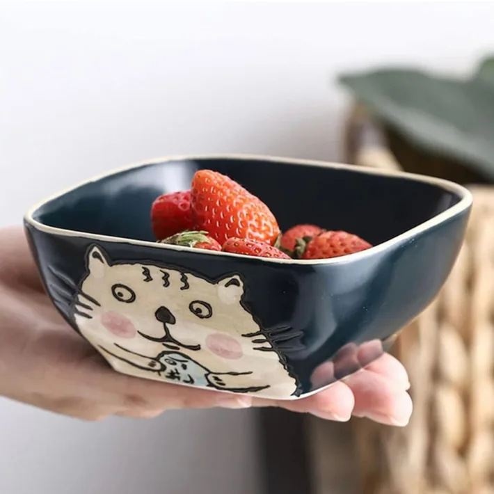 Bowl de Cerámica Animado Gato Verde 14,5*6cm