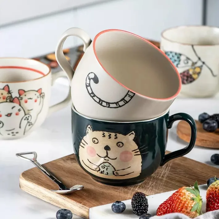 Taza De Cerámica Animado Gato Verde 13,6*8,2cm