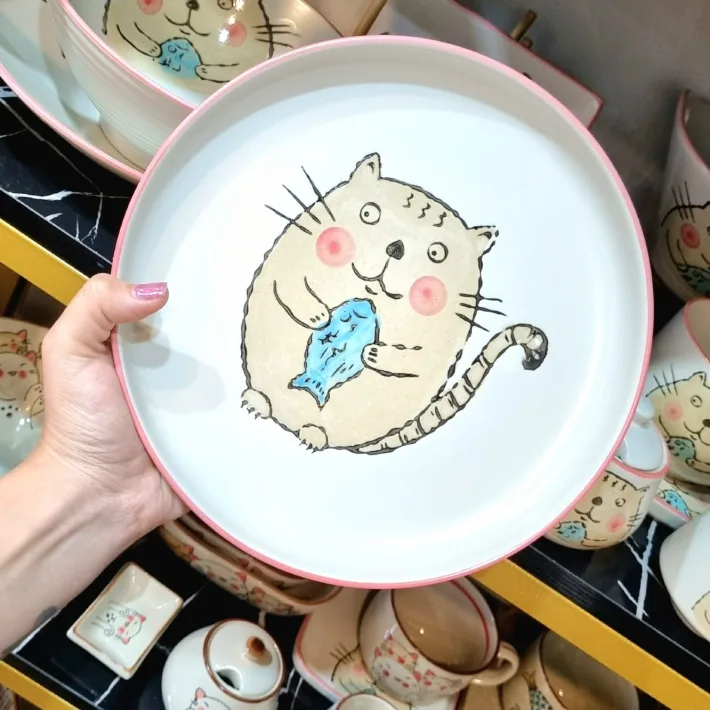 Platito Redondo De Cerámica Animado Gato Blanco 24*3,5cm