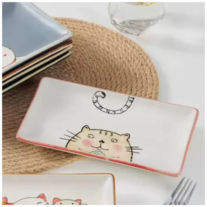 MC23012-A - Plato Rectangular  De Cerámica Animado Gato Blanco 26*11,8*2cm