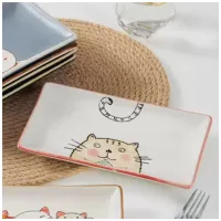 MC23012-A - Plato Rectangular  De Cerámica Animado Gato Blanco 26*11,8*2cm